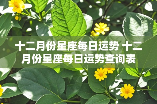 十二月份星座每日运势 十二月份星座每日运势查询表